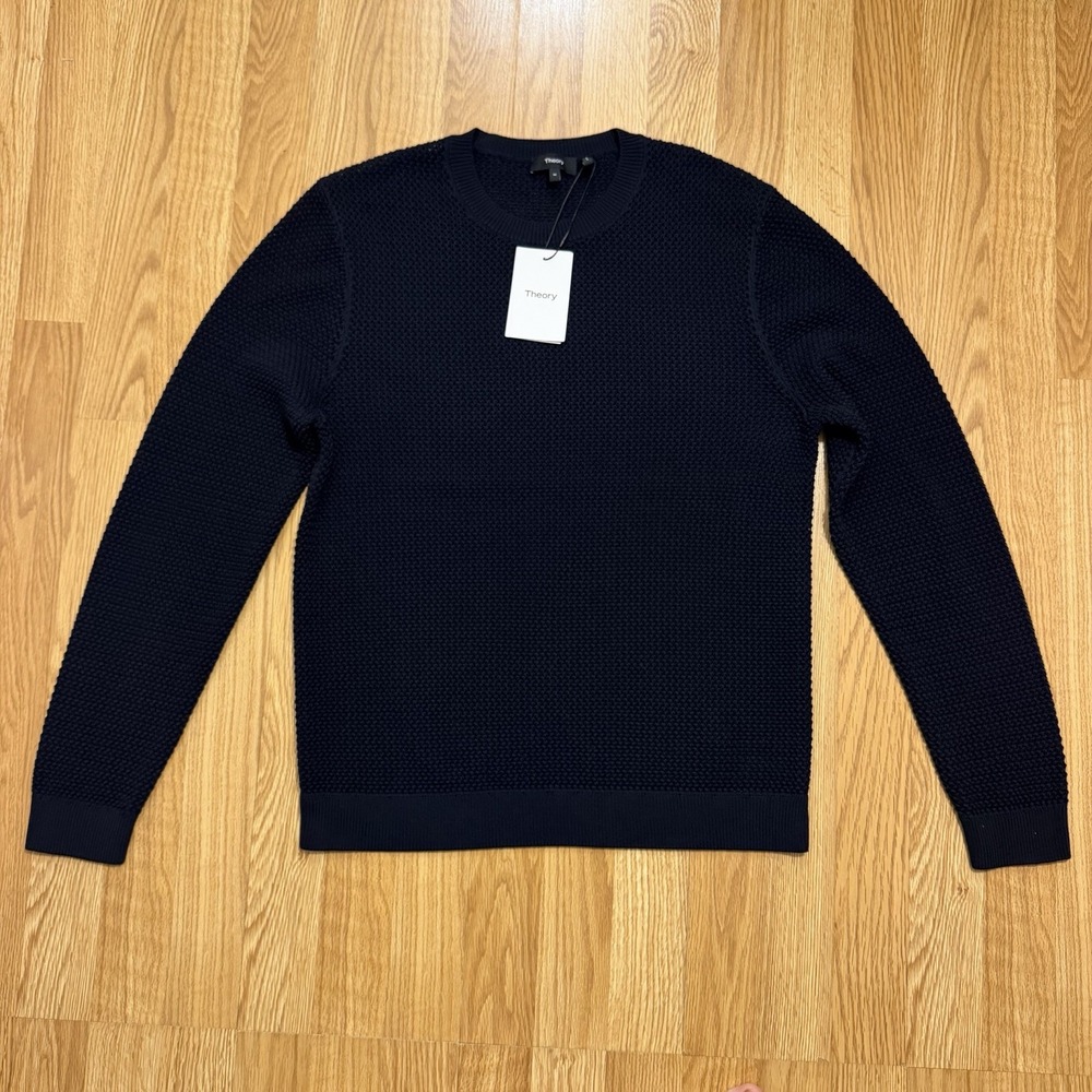 Theory Men's Sweater Open Stitch Mesh Pullover Navy Blue Size Medium NEW NWT